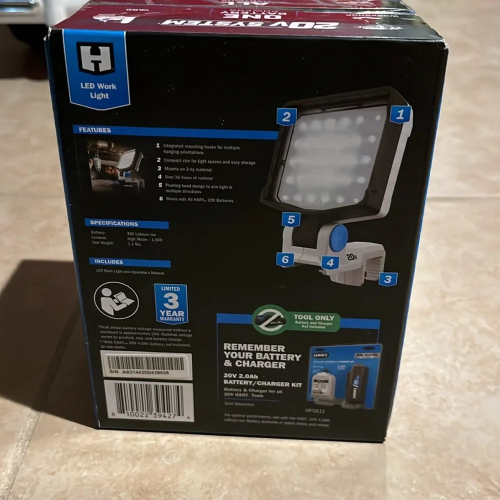 HART 20-Volt Cordless LED Work Light (Battery Not Included) - Picture 2 of 2